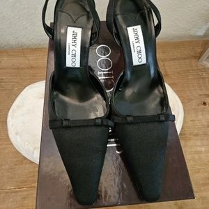 Jimmy Choo Vintage Womens Black Satin Slingback Leather Heels Size 6